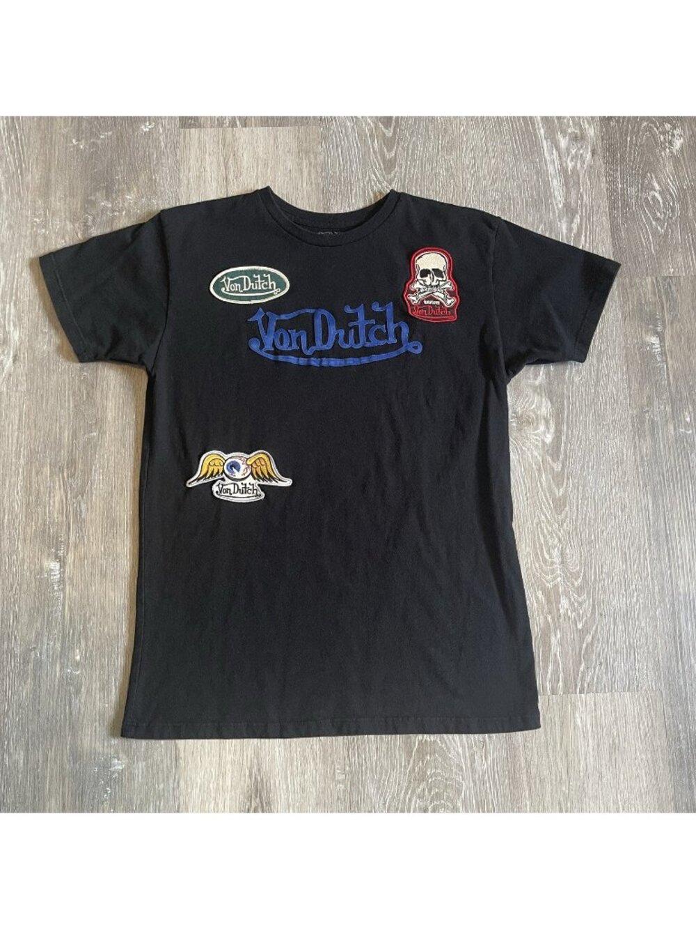 Von Dutch Men's Black Biker Motorcycle Patches Shirt USA Kustom Kotton Small